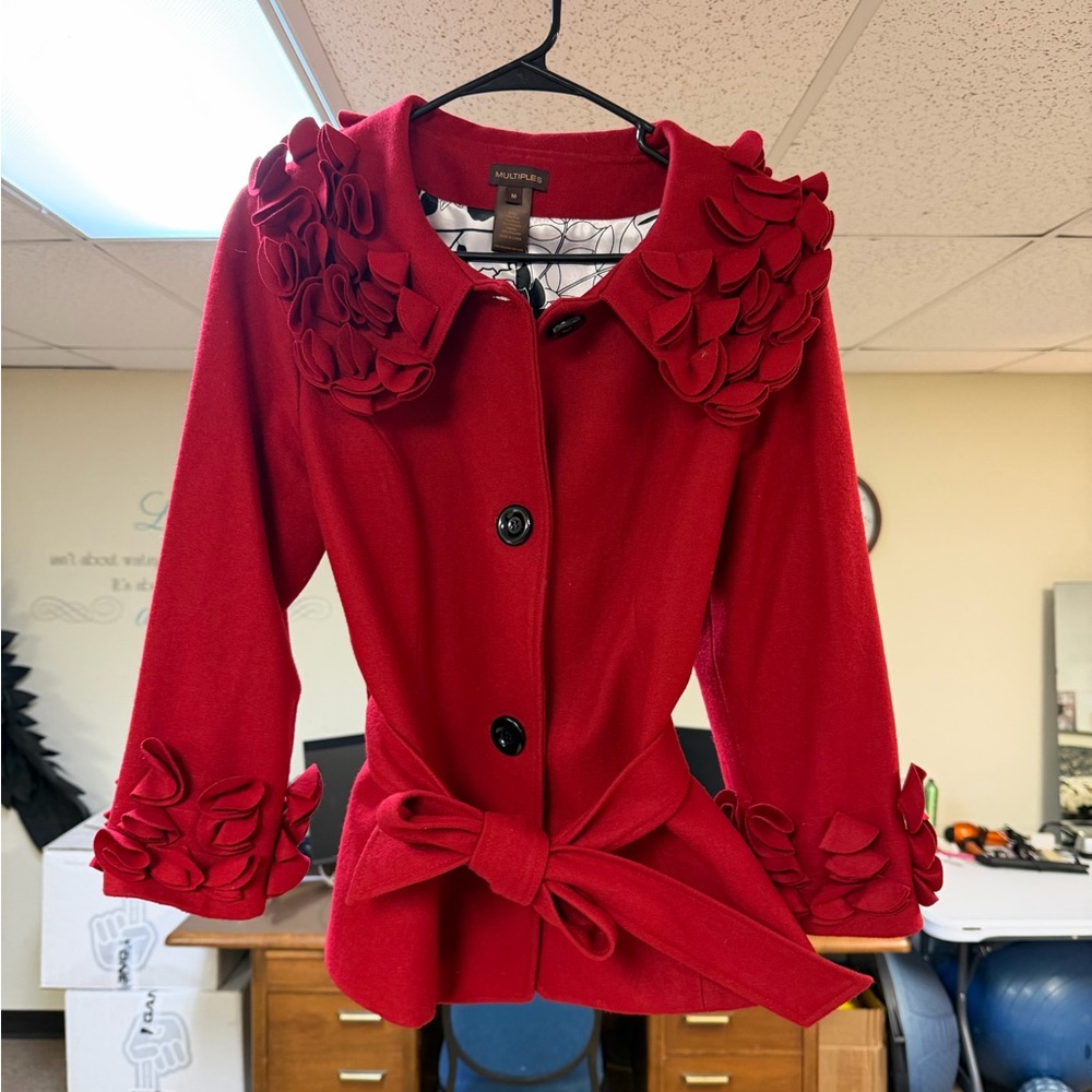 Multiples Red Women's Cape with Floral Details
